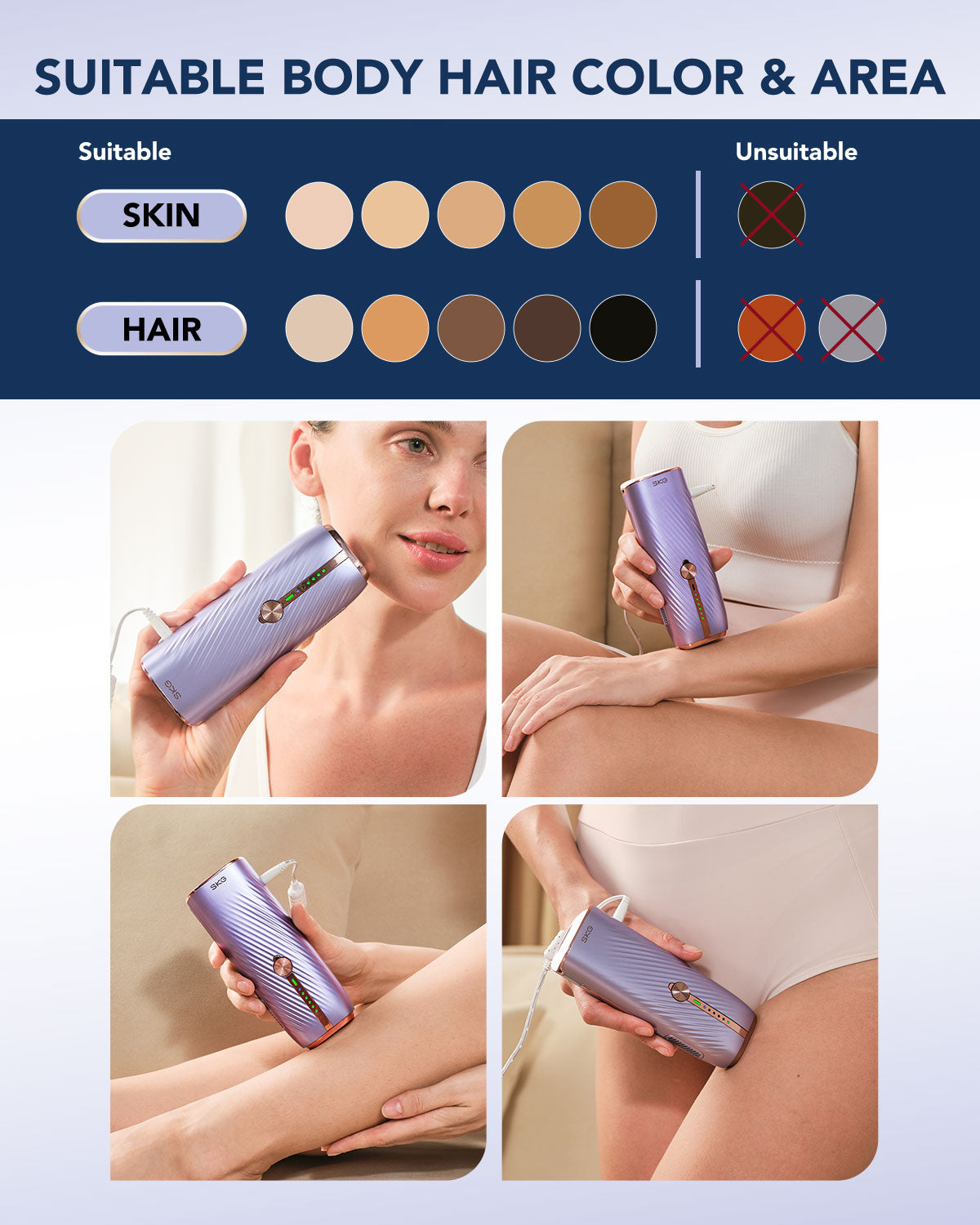 SKG Laser Hair Removal Device, Dual-Pulse Technology for Women/Men, Permanent, Painless IPL Hair Removal with Infinite Flashes, 25 minutes Rapid Hair Removal, Intense Pulsed Light(IPL) System