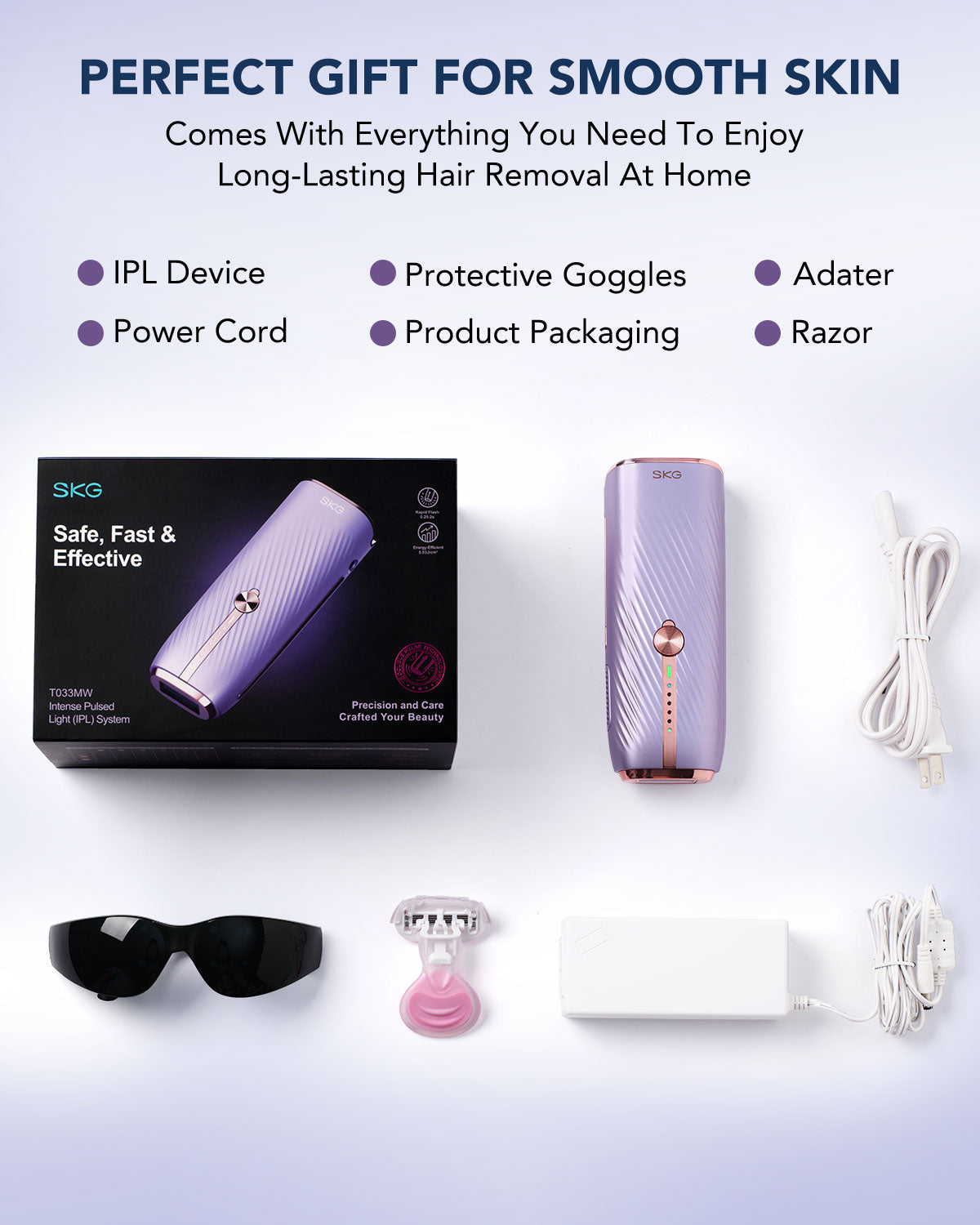 SKG Laser Hair Removal Device, Dual-Pulse Technology for Women/Men, Permanent, Painless IPL Hair Removal with Infinite Flashes, 25 minutes Rapid Hair Removal, Intense Pulsed Light(IPL) System