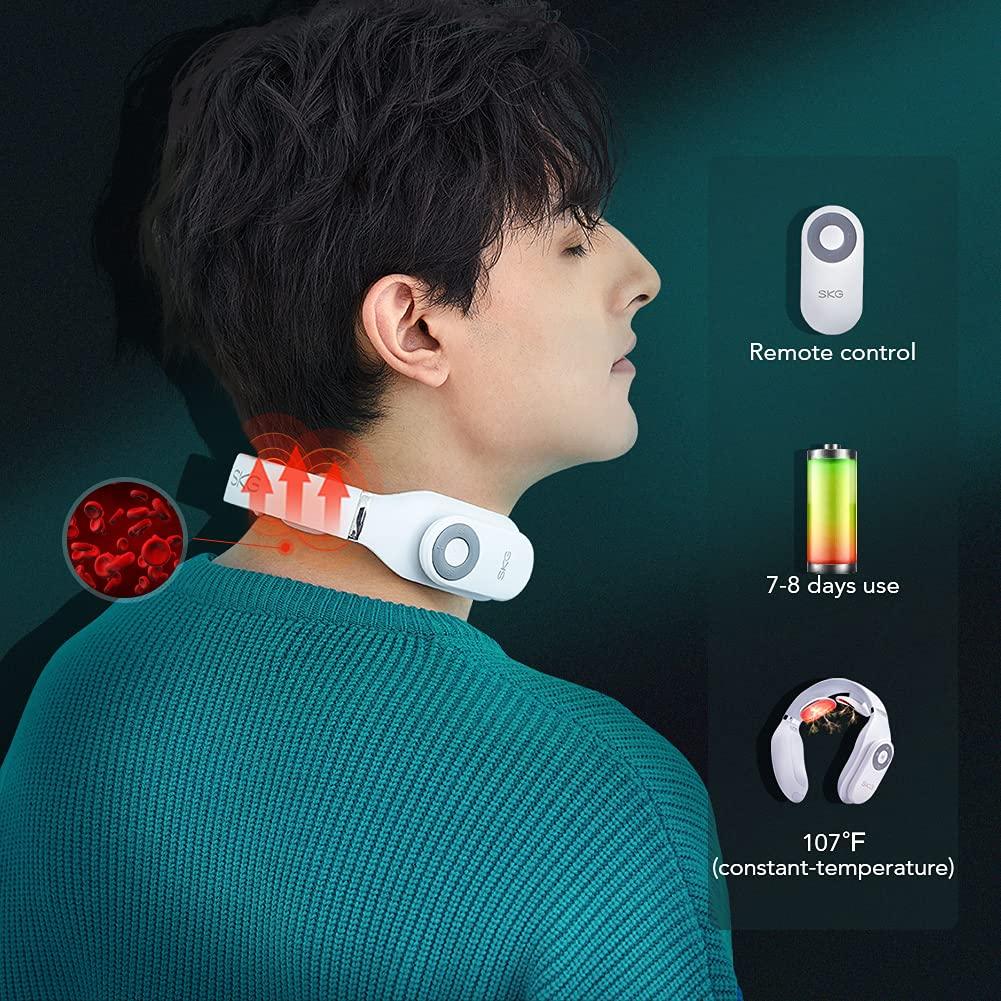 Neck Massager With Heat, Ems Portable Lymphatic Relief Neck Massager,electric  Pulse Neck Massager Cordless For Pain Relief, 4 Modes 9 Levels Deep Tiss